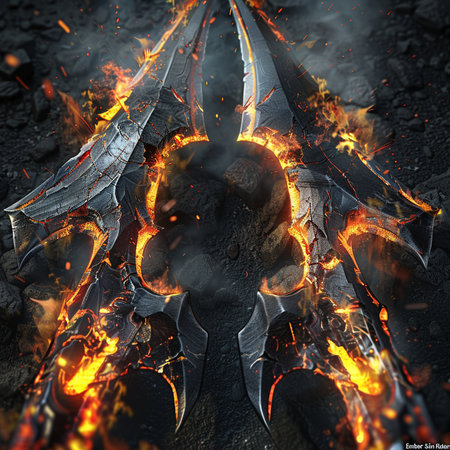 3D illustration of a dragon head on the background of fire.の素材