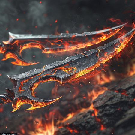 Burning saber blade on a black background. 3d renderingの素材