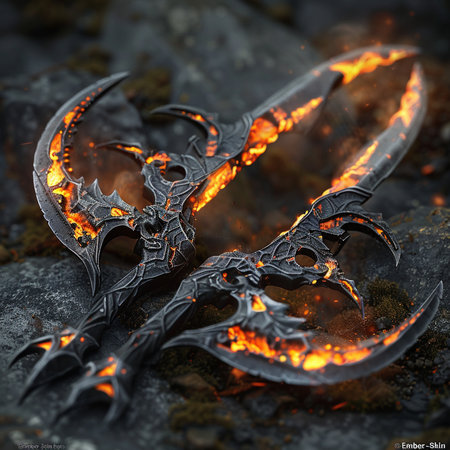 Flaming sword on a stone background. 3d illustration.の素材