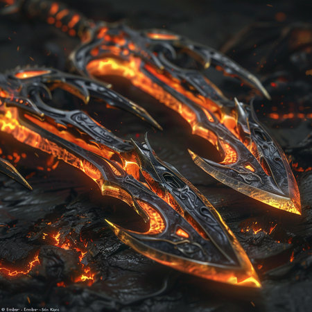 Flaming fantasy sword on a black background. 3d renderingの素材