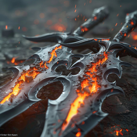 Burning blade of a sword in the fire. 3d illustrationの素材