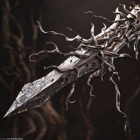 Knife in the form of a dragon on a dark background.の素材