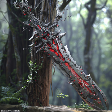 3D rendering of a fantasy dragon sword in the forest. Fantasy illustrationの素材