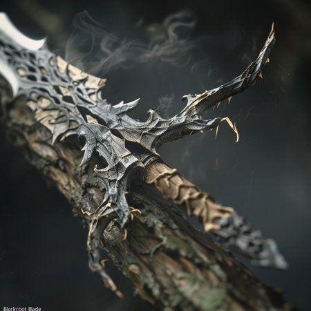 A blade of a medieval sword in the smoke. Selective focus.の素材