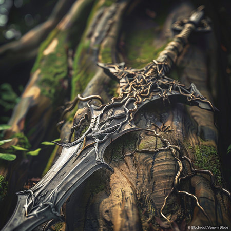 Crossed medieval sword in the forest. Fantasy and fantasy concept.の素材