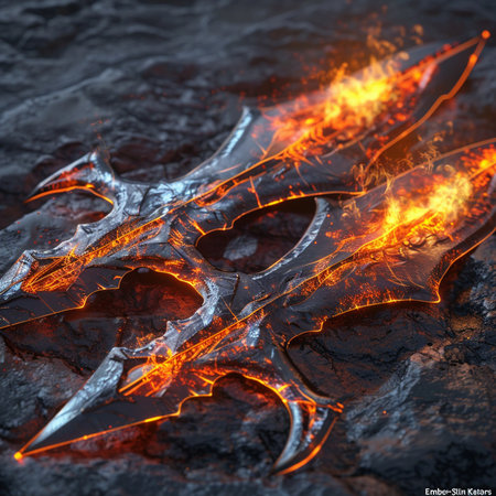 Flaming saber blade in the fire, 3D illustrationの素材