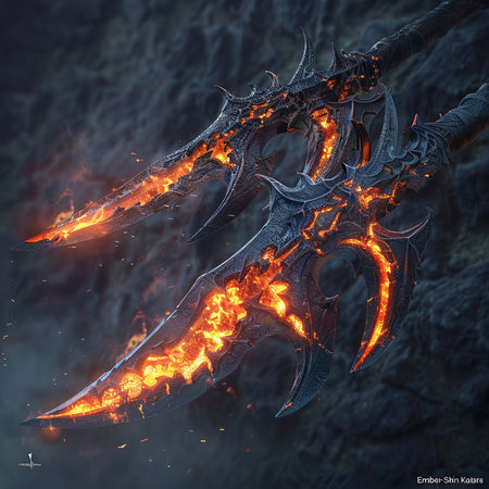 3D rendering of a fantasy dragon with a sharp blade in the fireの素材