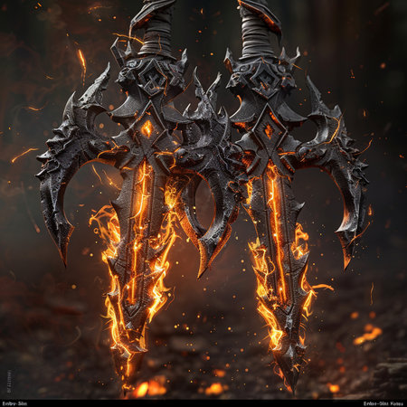 Flaming fantasy dragon in the dark forest. 3D renderingの素材