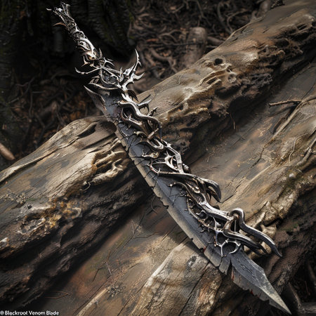 3D rendering of a fantasy dragon sword in the forest. Fantasy world.の素材