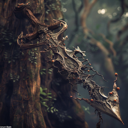3d rendering of a fantasy fantasy forest scene with a sword.の素材