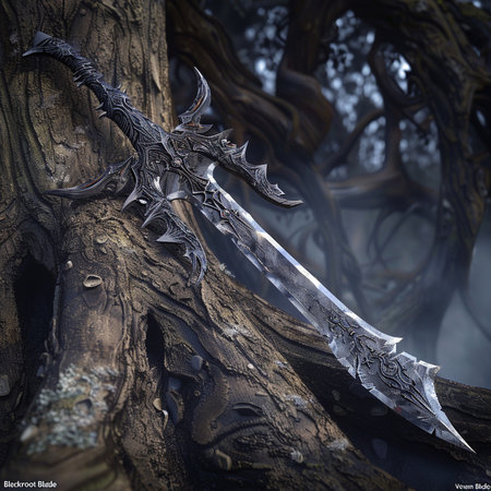 3D rendering of a fantasy forest with a fantasy sword.の素材