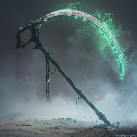 Sculpture of a scythe in the desert.の素材