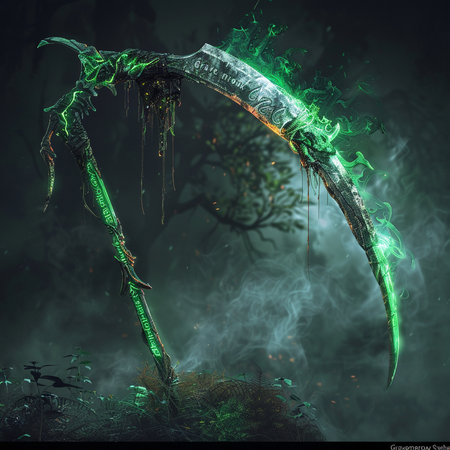 Halloween theme: spooky dragon head with green flames on dark backgroundの素材