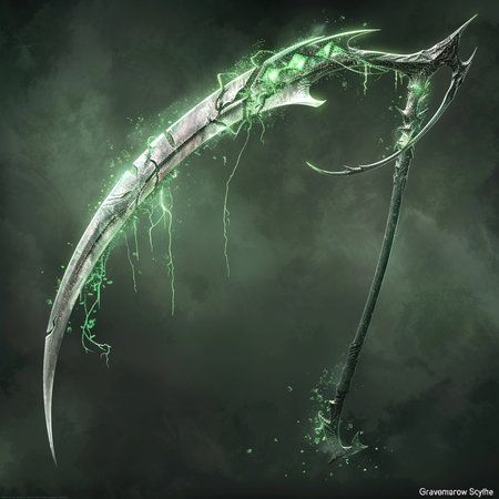 Fantasy dragon scythe on green background. Vector illustration.の素材
