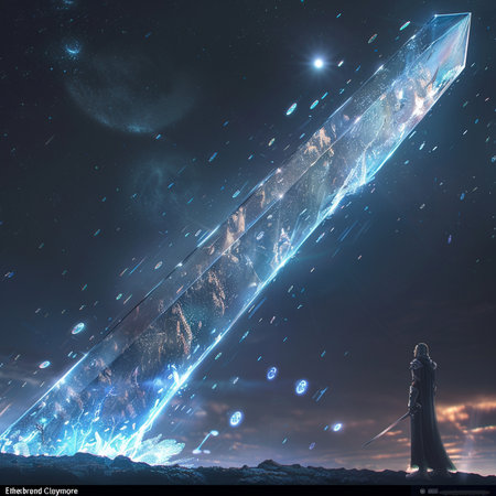 Science fiction image of a crystal lattice with a human figure in the backgroundの素材