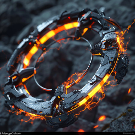 3D Illustration of a Futuristic Robot with Fire and Flamesの素材