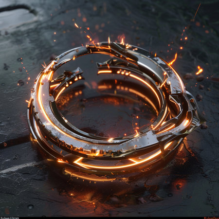Neon ring with sparks on a black background. 3d renderingの素材