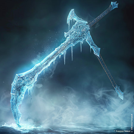 Fractal illustration of an ice ax in water. 3D renderingの素材