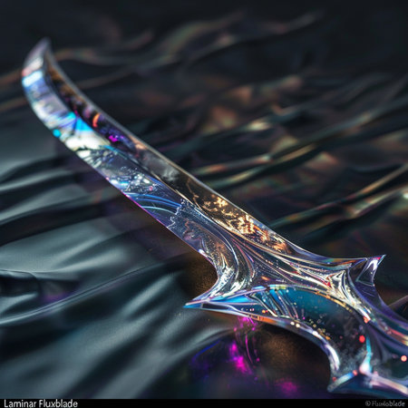 Fantasy crystal sword on black background. 3d render illustration.の素材