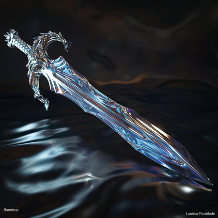 3D illustration of a fantasy sword on a dark background. 3D renderingの素材