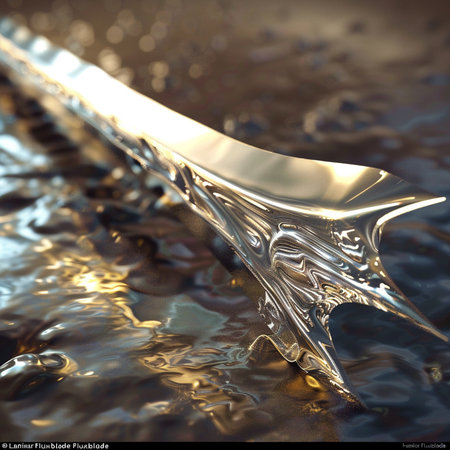 Stainless steel knife on the water surface. 3d renderの素材