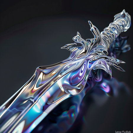 3D illustration of a fantasy dragon with a sword in its handsの素材