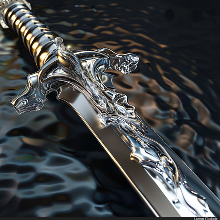 Samurai sword in water. 3D illustrations. Vintage styles.の素材