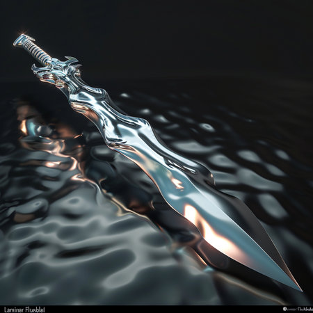 Fantasy illustration of a sword in water. 3D rendering.の素材