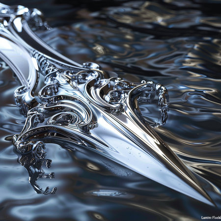 Abstract background of water with a metal sword. 3d rendering.の素材