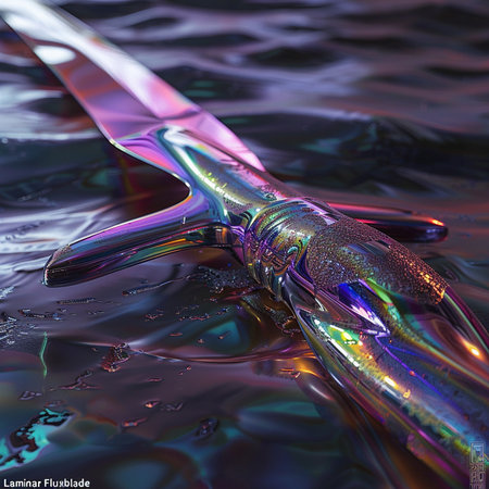 3d illustration of a sword in the water, abstract background.の素材