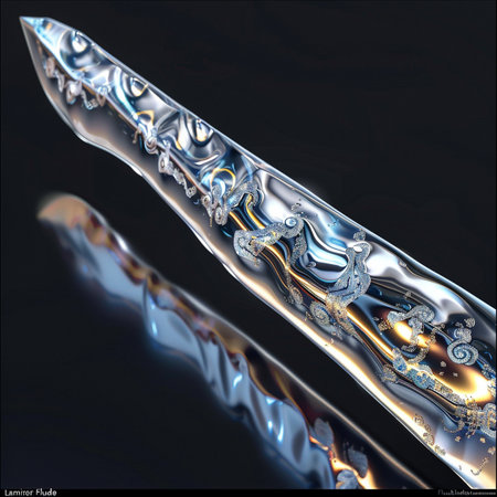 3d illustration of a saber blade over black background with reflectionの素材