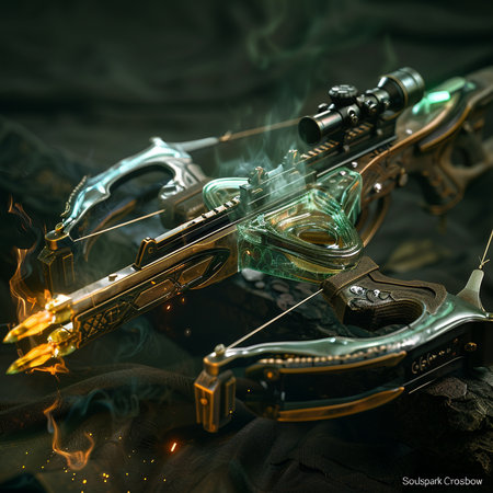 Fantasy still life with a gun on a dark background. Selective focus.の素材