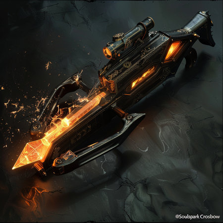 Digital illustration of a machine gun in flames against a black background.の素材