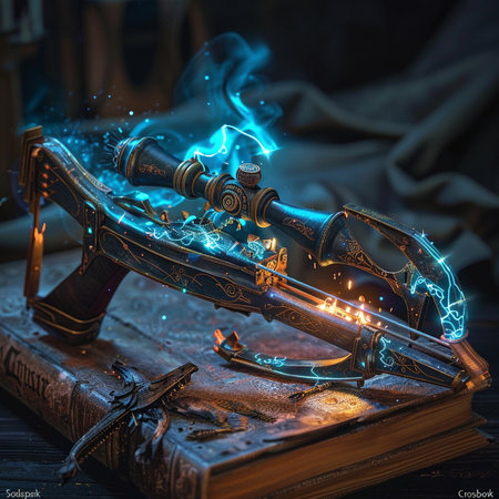 Old gun with sparks and a book on a dark background. The concept of protection against fire.の素材