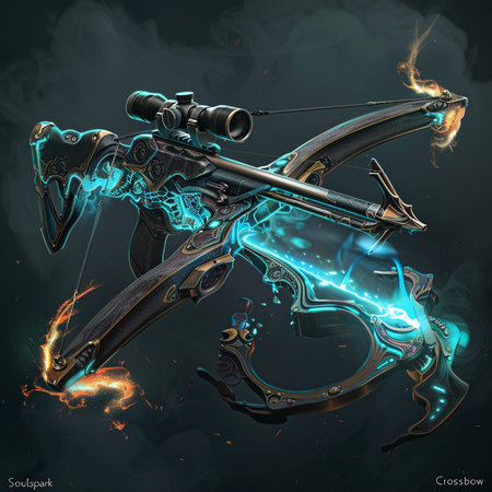 Futuristic hunting rifle with fire effect. 3d illustration.の素材