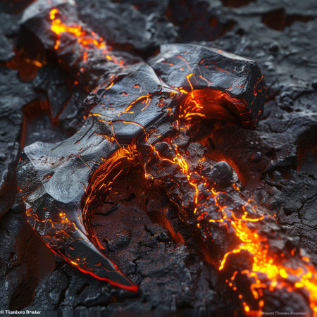 Burning coals in the furnace. Close-up image.の素材