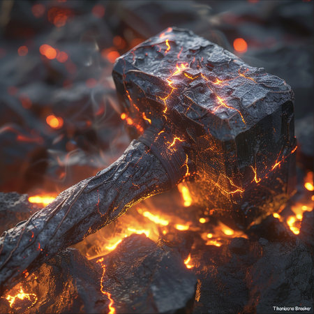 Hammer in the fire. Conceptual image. 3d renderingの素材