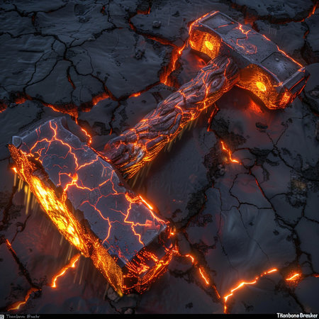 Lava crack with hammer, 3d rendering. Computer digital drawing.の素材