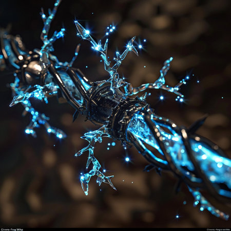 Fractal 3D Illustration of a wire with blue lightの素材