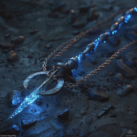Necklace with sword and chain on a dark background. 3d renderingの素材