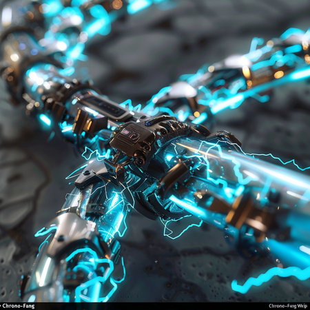 3D rendering of futuristic robot arm with glowing blue neon lights.の素材
