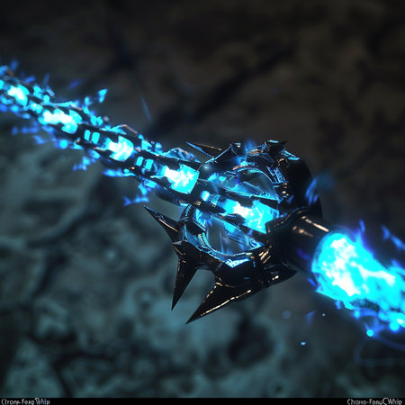 Futuristic 3d rendering of a sword with a blue glowの素材