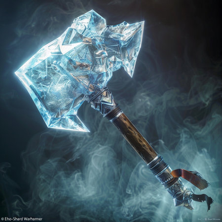 Ice ax with smoke on dark background. 3D rendering. Copy space.の素材