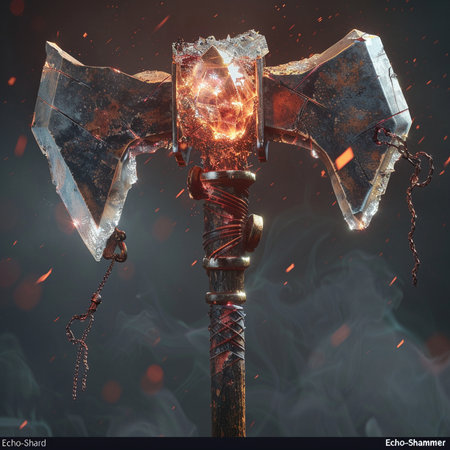 An ax with a burning blade on a dark background. The concept of the end of the war.の素材