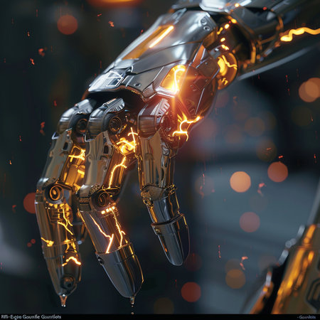 Futuristic robot hand with glowing lights. 3D rendering.の素材