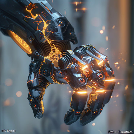 Futuristic robot hand with glowing neon light. 3d renderingの素材