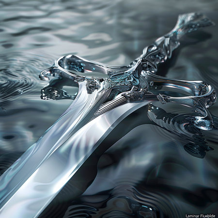 Abstract metal cross on the water surface. 3d render illustration.の素材