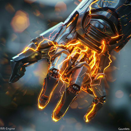 Futuristic cyborg hand with glowing light effect. 3d renderingの素材