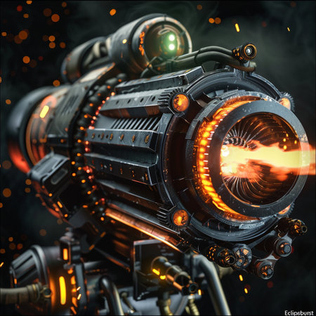 3d rendering of a space ship with a lot of light effectsの素材