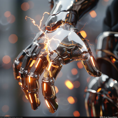 Close up of robot hand with electric lightning. 3D Renderingの素材